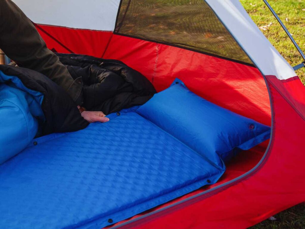 A sleeping pad in the tent