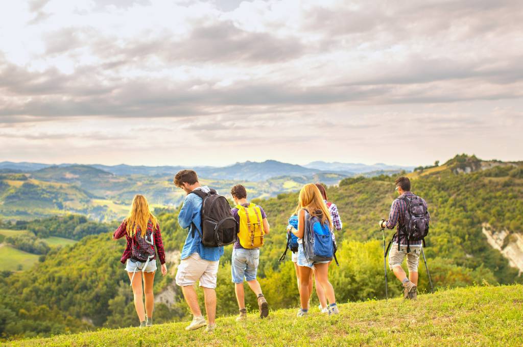 A group of young backpackers during their tour