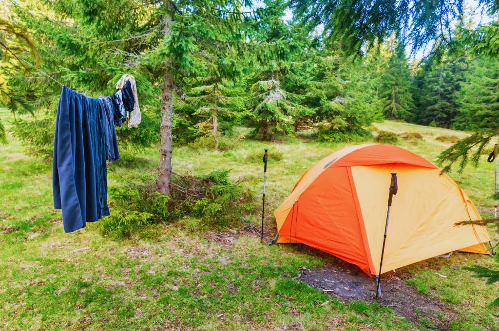 camping tent with drying clothes