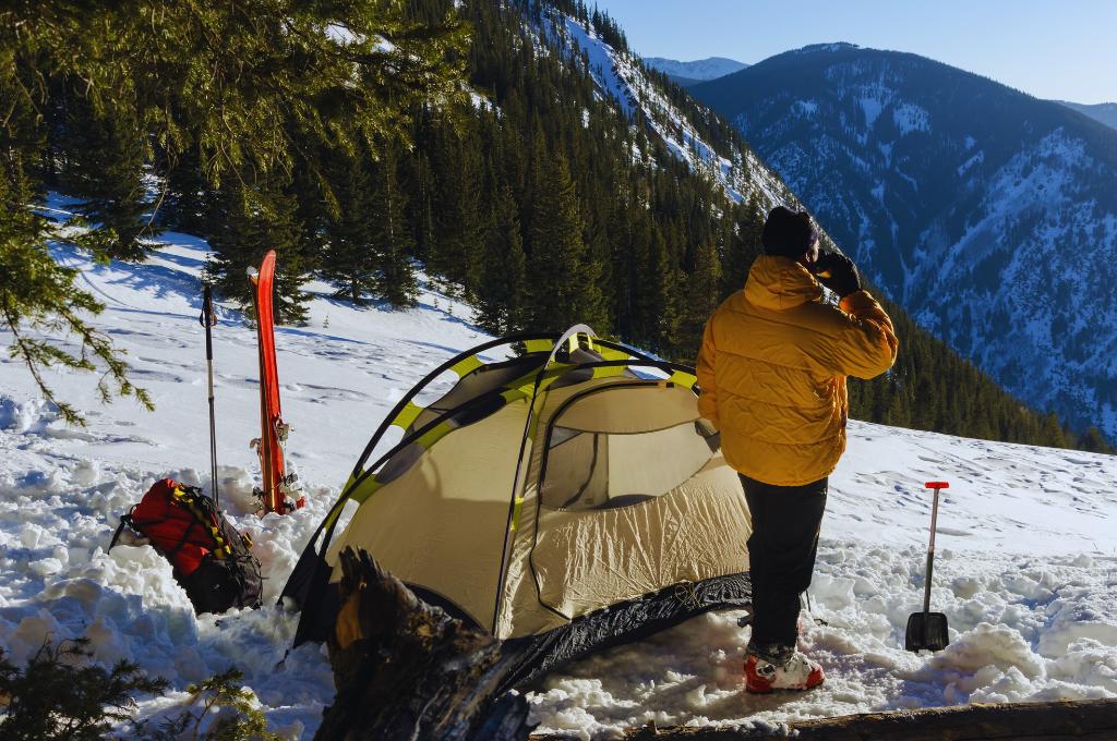 winter camping and skiing